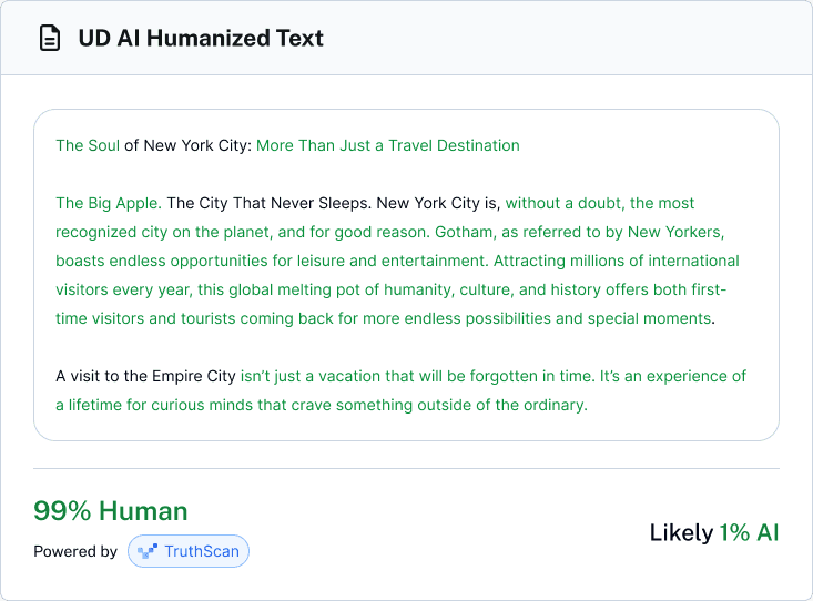 UD AI humanized text detected as 99% human and likely 1% AI