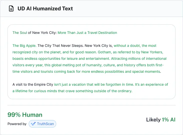 UD AI humanized text detected as 99% human and likely 1% AI